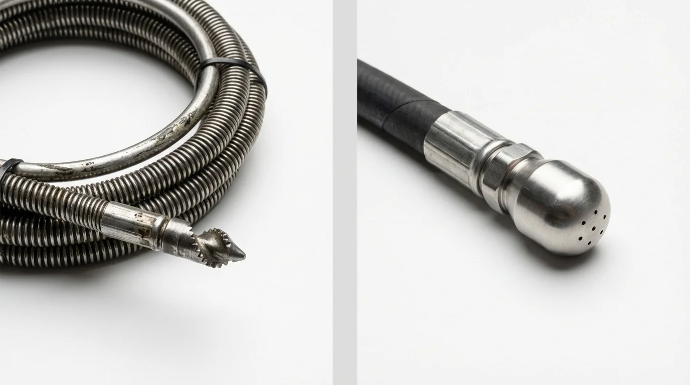 Drain snake cable and hydro jetting nozzle used for drain cleaning in Middletown, CT
