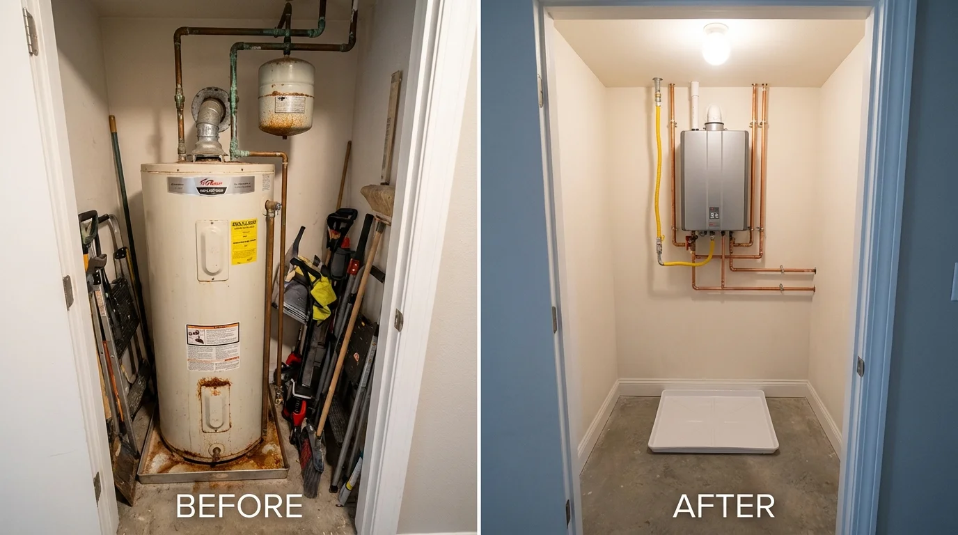 Tank water heater versus wall-mounted tankless unit comparison for Middletown, CT homeowners