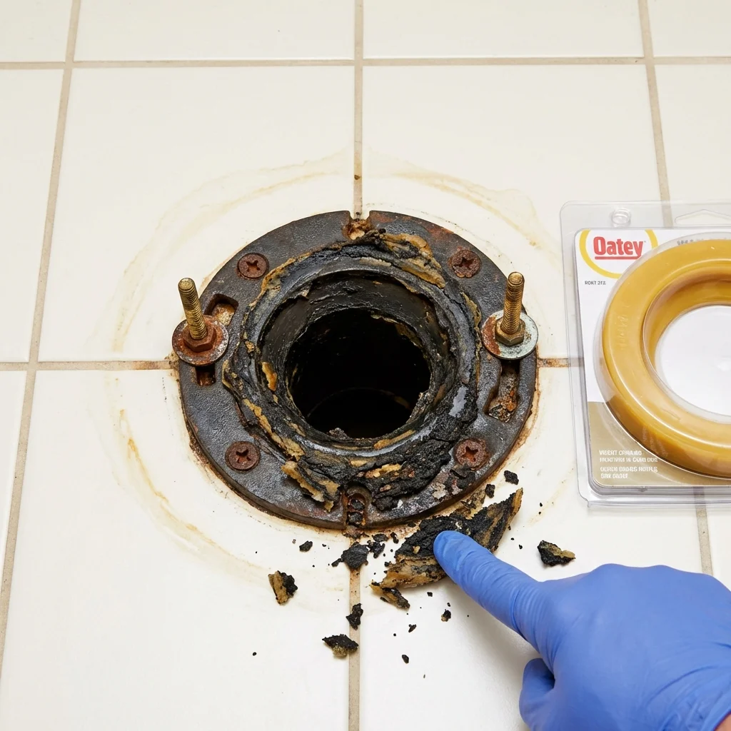 Failed wax ring showing water seepage at the base of a toilet in a Middletown, CT home